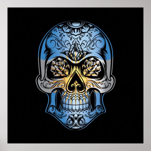 Argentijnse schedel en Rozen vlag Poster (Voorkant)