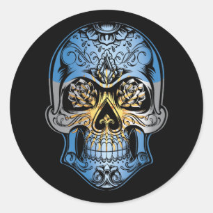 Argentijnse schedel en Rozen vlag Ronde Sticker
