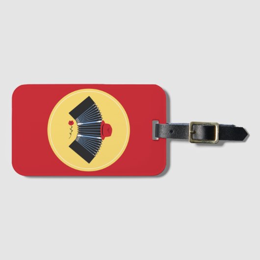 Argentijnse Tango Bandoneon met rode Fedora en Roo Bagagelabel (Voorkant (horizontaal))