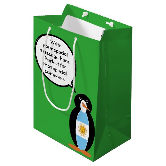 Argentijnse vlag in gesprek met mevrouw Penguin Medium Cadeauzakje (Voorkant Gekanteld)