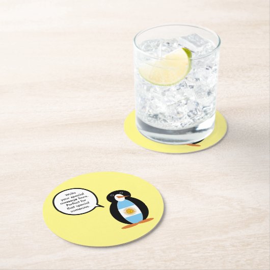 Argentijnse vlag in gesprek met mevrouw Penguin Ronde Kartonnen Onderzetter (Insitu)