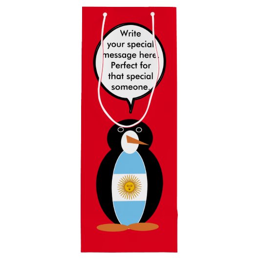 Argentijnse vlag in gesprek met mevrouw Penguin Wijn Cadeautas (Achterkant)
