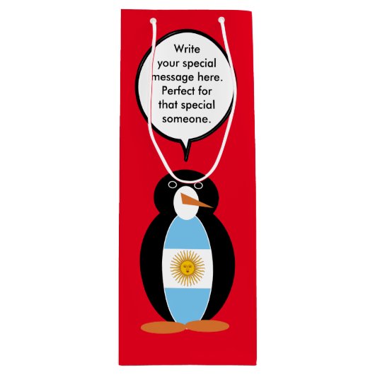 Argentijnse vlag in gesprek met mevrouw Penguin Wijn Cadeautas (Voorkant)