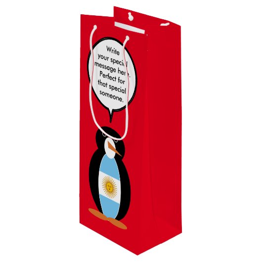Argentijnse vlag in gesprek met mevrouw Penguin Wijn Cadeautas (Voorkant Gekanteld)