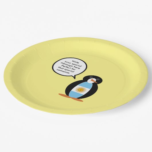 Argentijnse vlag met mevrouw Penguin Party Papieren Bordje (Gekanteld)