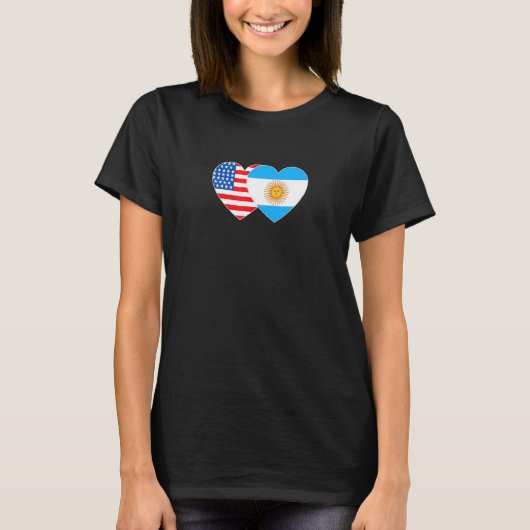 Argentina and USA Flag Twin Heart for Argentine Am T-shirt (Voorkant)
