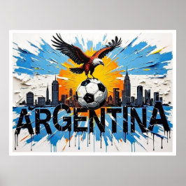 Argentina Football Skyline Oil Painting Style Art Poster