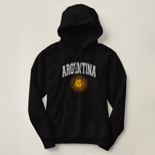 Argentina Varsity Style Sun of May White Text Hoodie (Design voorkant)