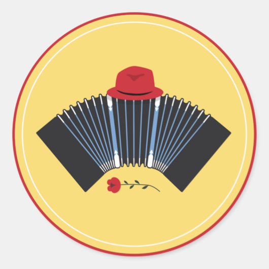 Argentine Tango Bandoneon Fedora en Red Rose Ronde Sticker (Voorkant)