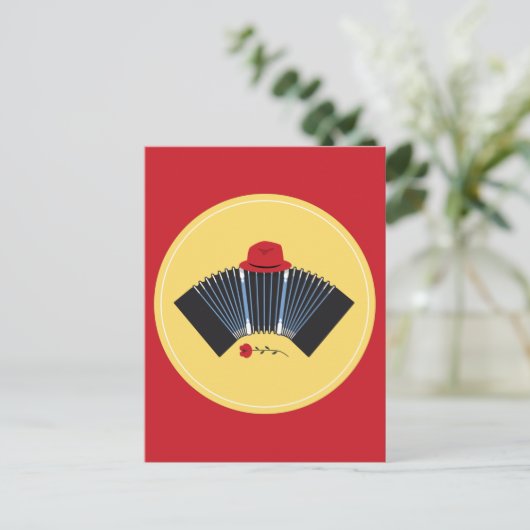 Argentine Tango Bandoneon met Red Fedora en Roos Briefkaart (Staand voorkant)