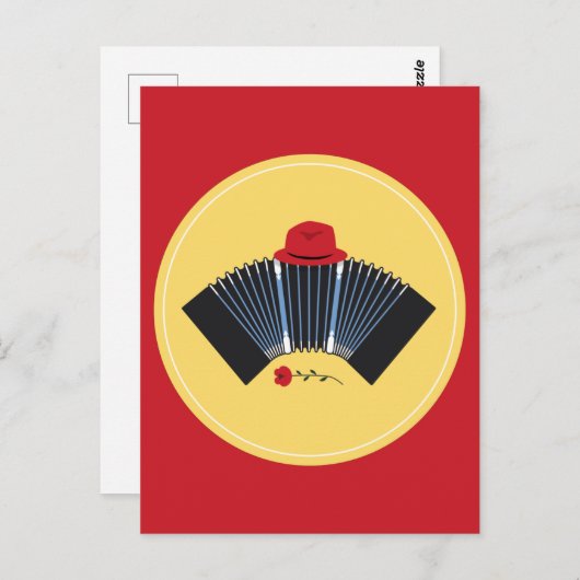 Argentine Tango Bandoneon met Red Fedora en Roos Briefkaart (Voorkant / Achterkant)