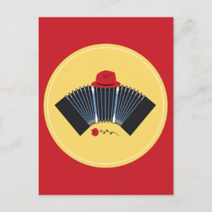 Argentine Tango Bandoneon met Red Fedora en Roos Briefkaart