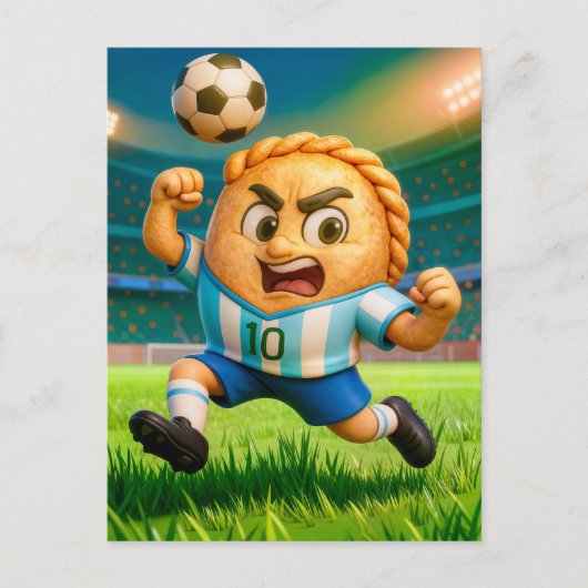 Argentinian empanada soccer player jumping for hea briefkaart (Voorkant)