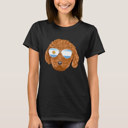 Argentinian Flag Brown Poodle Dog Argentina Pocket T-shirt (Voorkant)
