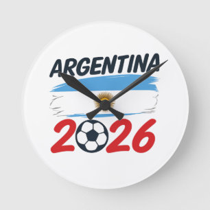 Argentinië 2026 Voetbalfan Design Vlagkleuren Ronde Klok