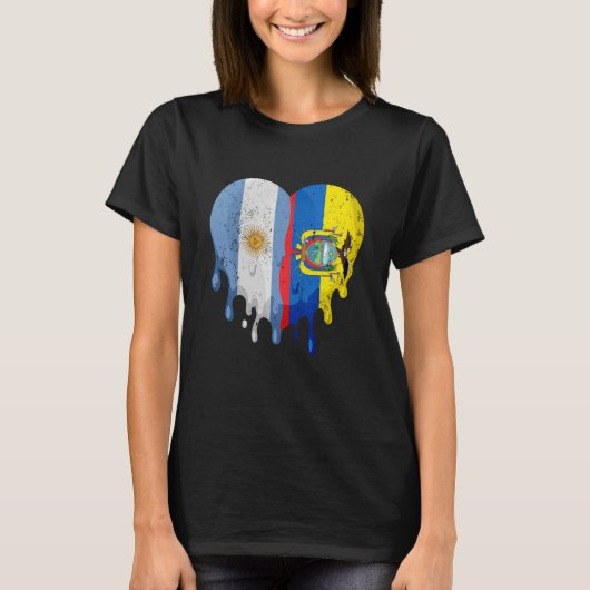 Argentinië Ecuador Flag Heart Citizen Groot Patrio T-shirt (Voorkant)