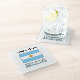 Argentinië en de Argentijnse vlag met Jouw naam Glazen Onderzetter