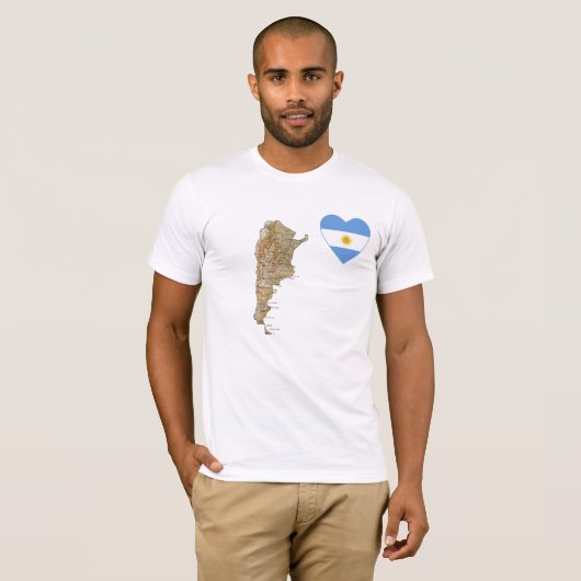 Argentinië Flag Heart en Map T-Shirt (Voorkant volledig)