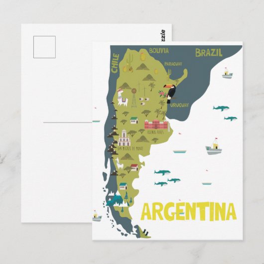 Argentinië geïllustreerde kaart (Voorkant / Achterkant)