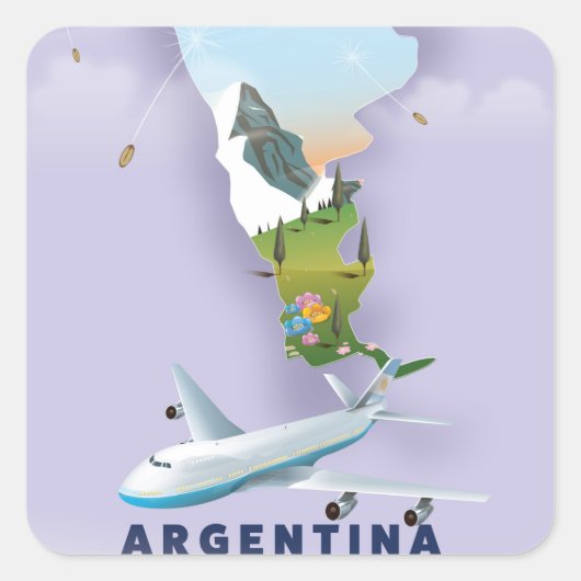 Argentinië Kaart Reisposter Vierkante Sticker (Voorkant)