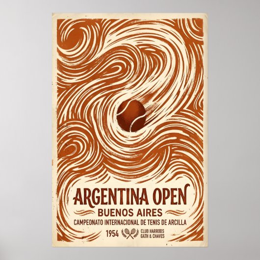 Argentinië Open Tennis Poster Vintage 1954 Buenos (Voorkant)
