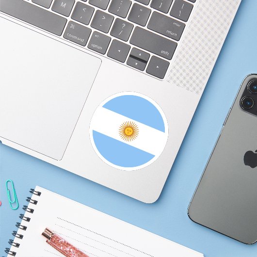 Argentinië Vlag Ronde Sticker (Laptop met iPhone)
