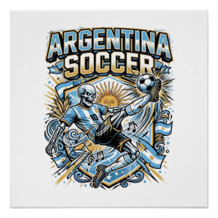 Argentinië Voetbal Skelet Aanvaller Landen Poster 