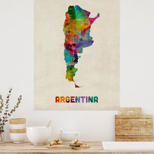 Argentinië Waterverf Map Poster (Keuken)