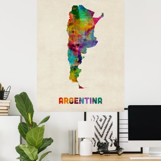 Argentinië Waterverf Map Poster (Thuiskantoor)