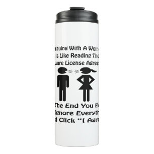 Argregeren met een vrouw is als het lezen van de s thermosbeker
