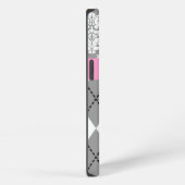 Argyle and damask pattern pink, grey monogram iPhone hoesje (Rechterkant)