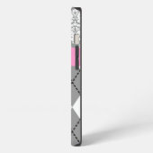 Argyle and damask pattern pink, grey monogram iPhone hoesje (Linkerkant)
