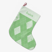 Argyle Bedrukt Groen en Wit Grote Kerstsok (Voorkant (Hangend))