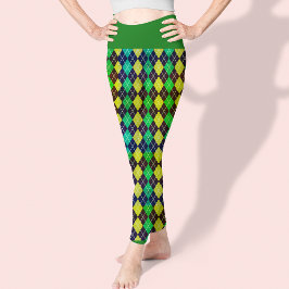 Argyle Blauw Groen Geel Patroon Elegant  Leggings