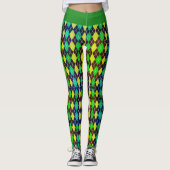 Argyle Blauw Groen Geel Patroon Elegant  Leggings (Voorkant)