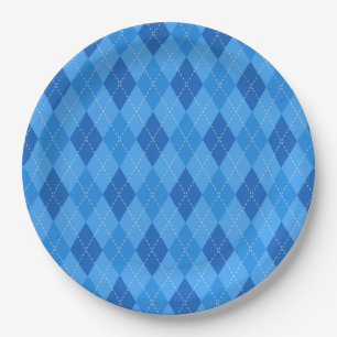 Argyle blauwe diamanten met dunne stippellijn papieren bordje