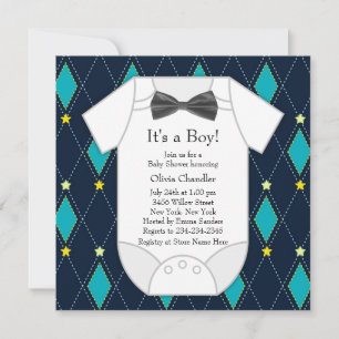Argyle Blauwe Gele Baby Shower voor Jongen Kaart