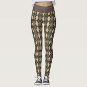 Argyle Bruin Zwart Patroon Elegant Mooi Leggings (Voorkant)