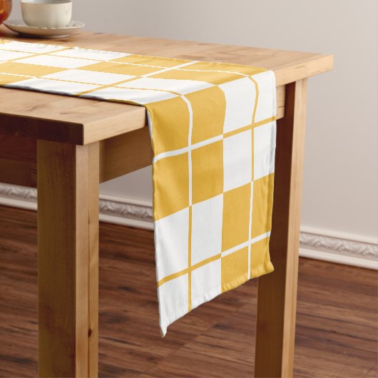 Argyle Checkerboard Plaid Yellow Korte Tafelloper (Voorbeeld)