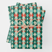 Argyle Christmas Retro Wrapping Paper Sheet Set (In situ)