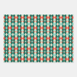 Argyle Christmas Retro Wrapping Paper Sheet Set