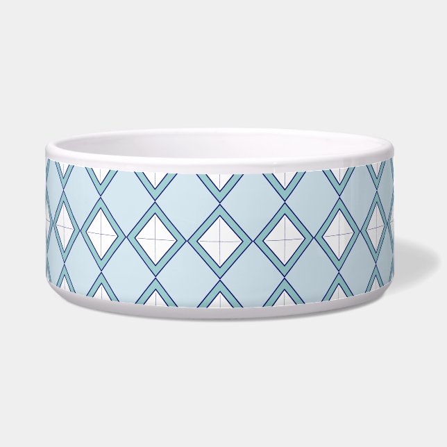 Argyle/Diamond Blue Dog Bowl Voerbakje (Voorkant)