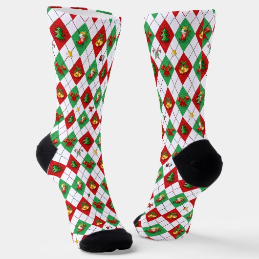 Argyle Diamond Pattern Kerstmis Sokken (Gebogen)
