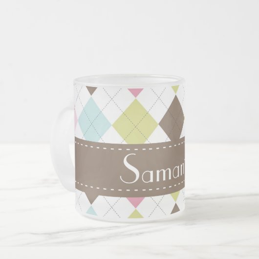 Argyle Diamond Stitch Frosted Glass Coffee Mok Cup (Voorkant links)