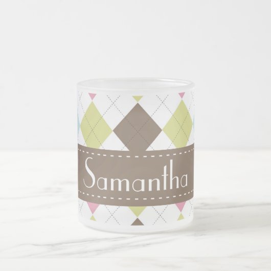 Argyle Diamond Stitch Frosted Glass Coffee Mok Cup (Center)