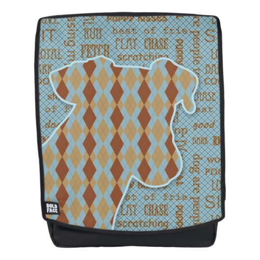 Argyle Dog in Blue Brown en Tan Pet Lover Rugtassen (Voorkant)