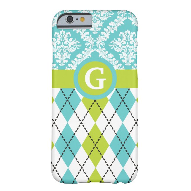 Argyle en damast patroon groen, aqua monogram Case-Mate iPhone case (Achterkant)