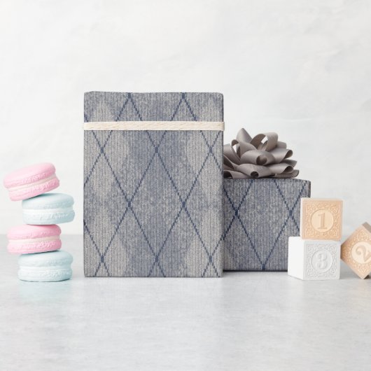 Argyle Fabric Kijk naar Faux textuur grijs blauw Cadeaupapier (Baby Shower)
