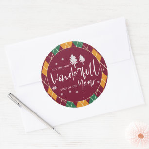Argyle Geel Oranje Groen Prettig Kerstfeest Ronde Sticker