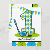 Argyle Golf 1e verjaardag Briefkaart Uitnodiging (Voorkant / Achterkant)